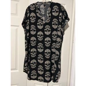 Emery Rose 2XL Leopard Skull Print Tunic Dress Black V Neck EUC
